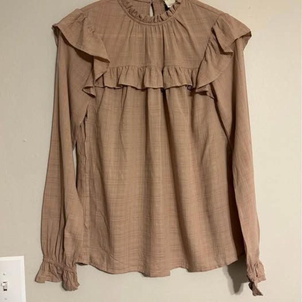 Universal Thread Women's S Dusty Rose Ruffle High Neck Long Sleeve Blouse NWT